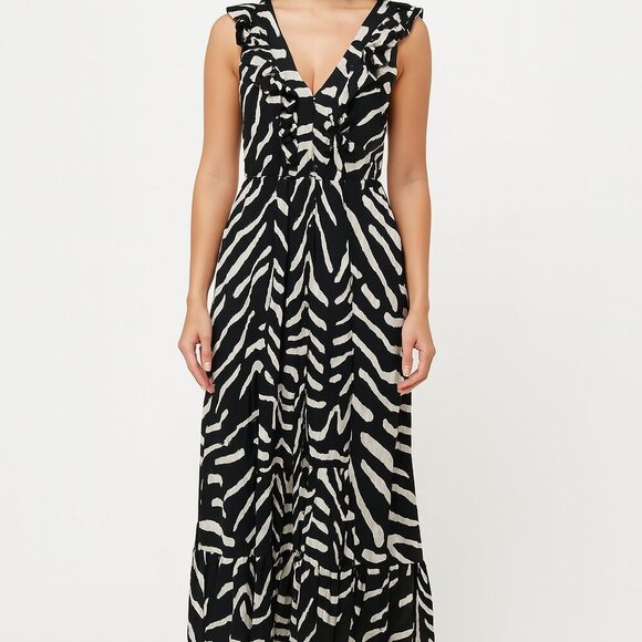 Oliphant Maxi Dress S Black White Animal Stripe Sleeveless Flowy Resortwear Chic - Picture 1 of 16